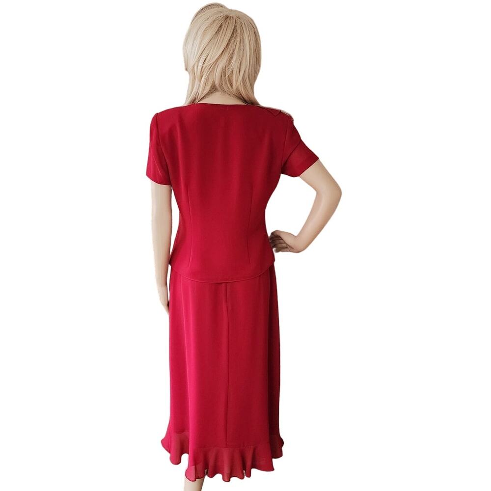 Cynthia Howie VTG Ruffeld Flutter Short Sleeve Red Dress Side Zip Womens Size 4 - Picture 4 of 16